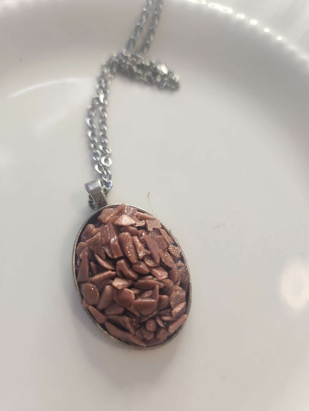 Goldstone Chip Oval Pendant Necklace - Women Jewelry